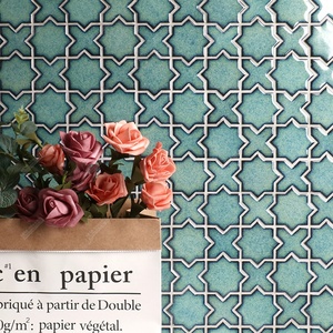KHÁCH SẠN Hiện Đại Nhà Hàng Nhà Bếp Tắm Vòi Hoa Sen Tường Backsplash Trang Trí Nội Thất Tráng Men Gốm Xanh Cross Star Shaped Fancy <span class=keywords><strong>Mosaic</strong></span> Gạch - Product Image 1