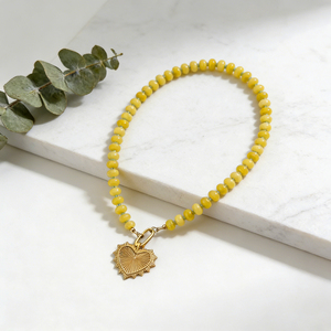 Yellow Jade Beaded Necklace Gold Pendant <b>Letter</b> Shape Vintage Boho Style Gold Plated Women's Retro Necklace Jewelry Casual Wear - Product Image 5