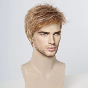 Usine Livraison Rapide Mixte Brun Clair Hommes Perruque <span class=keywords><strong>Courte</strong></span> Droite Perruques Naturelles Blonde Highlight Pixie Cut Cheveux Perruque Synthétique - Product Image 4