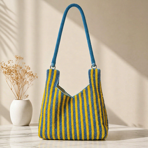 Handmade Beaded Amalfi Scene Handbag Blue <b>Canvas</b> Embroidery Craft Souvenir - Product Image 1