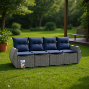 Set Divano da Giardino in Polyrattan Grigio con Cuscini, Design Contemporaneo per Arredamento Esterno - Product Image 2