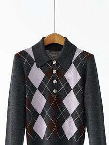 Suéter de Alta Calidad para Otoño e Invierno, Nuevo, Color <span class=keywords><strong>Gris</strong></span> Mixto, Diseño de Cuadros de Diamante, Cuello Polo - Product Image 4