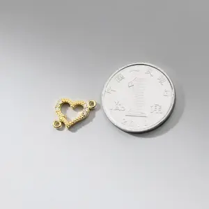 A1502 incroyable mode s925 argent sterling coeur charme <span class=keywords><strong>or</strong></span> argent <span class=keywords><strong>vermeil</strong></span> creux zircon connecteur pour collier bracelet fabrication - Product Image 5