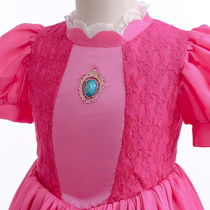 Robe de <span class=keywords><strong>princesse</strong></span> rose pour filles, costume de Peach des Super <span class=keywords><strong>Mario</strong></span> pour enfants, tenue de cosplay pour tout-petits, fête d'Halloween, fête d'anniversaire - Product Image 6