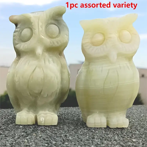 1pc Statue de hibou en pierre de calcite verte naturelle-Décor élégant de hibou avec des yeux expressifs et des plumes détaillées, grand cristal de 10cm - Product Image 4