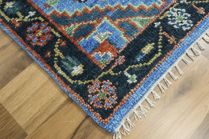 พรมขนสัตว์สีน้ำเงินทำมือ, พรมทางเดินลายเรขาคณิต, พรมปูพื้นทางเข้าแบบสั่งทำขนาดพิเศษ, พรมสำหรับห้องครัว - Product Image 2