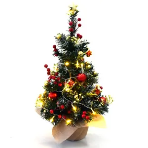 Árvore de natal pequena para decoração de mesa e feriados, árvore de natal pequena com luz LED de 60m
