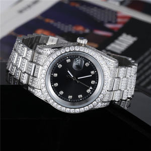Montre <span class=keywords><strong>Elite</strong></span> 2023 avec lunette en or 18 carats sertie de diamants, nouveau style hip-hop, strass glacés, quartz, acier inoxydable, design romain - Product Image 1