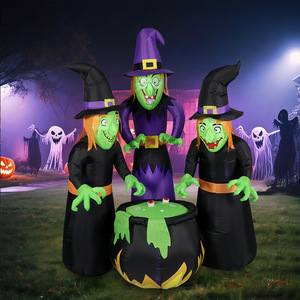 Decorazione Gonfiabile di Halloween Tre <span class=keywords><strong>Streghe</strong></span> Intorno a un Grande Braciere con Luci LED per Esterni - Product Image 1