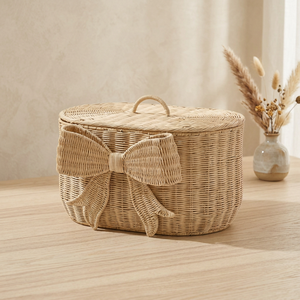 Cesta de Almacenamiento de Ratán con Tapa, Caja Organizadora Tejida en Forma de Lazo para Sala de Estar, Cuarto de Niños, Dormitorio - Product Image 3