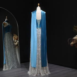 <span class=keywords><strong>Vestido</strong></span> de Noche de <span class=keywords><strong>Dos</strong></span> <span class=keywords><strong>Piezas</strong></span> de Terciopelo Azul con Cuentas de Lujo Sharon Said SS793 con Pañuelo, <span class=keywords><strong>Vestido</strong></span> de Fiesta para Invitadas de Boda Árabe, Sin Stock - Product Image 6