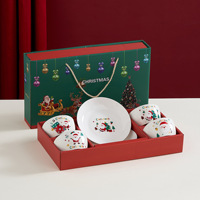 Cadeau de Noël, bols et assiettes en céramique, 4 bols et 2 assiettes, ensemble de vaisselle, Père Noël, vaisselle d'exportation
