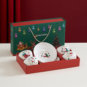 Cadeau de Noël, bols et assiettes en céramique, 4 bols et 2 assiettes, ensemble de vaisselle, Père Noël, vaisselle d'exportation - Product Image 4