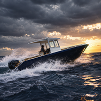 Bateau de pêche confortable et robuste en aluminium avec console centrale, double moteur et direction hydraulique pour la pêche en mer et la pêche commerciale