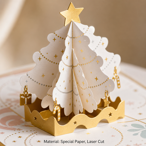 Tarjeta de Navidad 3D Pop-up con Diseño Original ZS-PC0279, Árbol de Navidad de Cristal Blanco, Papel Cortado con Láser y Detalles en Dorado - Product Image 4