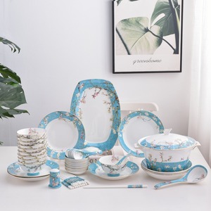 New Chinese Style Ceramic Dinnerware <b>Set</b> With Blue Floral Patter 52pcs <b>Serving</b> <b>Dish</b> Handpainted Dishwasher Safe - Product Image 1