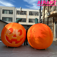 Werbeartikel: 2m Großer Aufblasbarer Halloween-Kürbis Jack O'Lantern mit Grünem Stiel für Party- und Geisterhaus-Dekoration