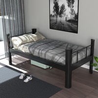 Plateforme plate à lattes en métal au design moderne Cadre de lit simple en fer solide et en bois pour chambre à coucher, hôtel et école