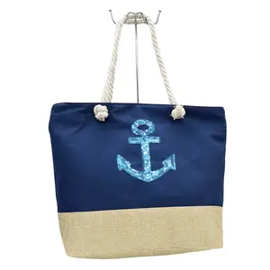 Linen Riêng Sequins Bling Nhãn Logo Bãi Biển Tote Túi Mùa Hè Phụ Nữ