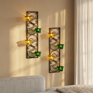 Portavelas de pared con pétalos retorcidos para velas de té, Diya - Product Image 1