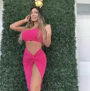 2020 di primavera all'ingrosso nuovo <span class=keywords><strong>abbigliamento</strong></span> femminile europa e America Sexy ombelico piega le cuciture due pezzi abito di tendenza della moda - Product Image 1