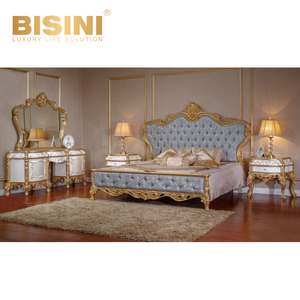 Juego de Dormitorio de Madera Real Francés de Lujo, Marco de Madera Maciza Tallada a Mano, Tapizado en Tela <span class=keywords><strong>Azul</strong></span>, Muebles de Cama King y Queen <span class=keywords><strong>para</strong></span> Bodas - Product Image 1