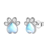 Boucles d'oreilles clous en argent sterling 925 plaqué pierre de lune en forme de patte de chien pour femmes, vente en gros de bijoux