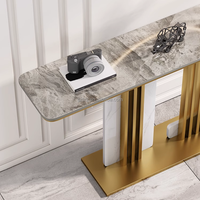 Table console d'entrée rectangulaire de luxe léger, design artistique, plateau en marbre véritable, base en métal, BTCT007 pour la maison ou l'hôtel