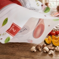 Sachet d'emballage souple en Mylar de qualité alimentaire en nylon pour soupes de tomates et légumes, avec impression de logo, 100 ml, 300 ml, 500 ml