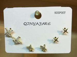 Qjnyajare Orecchini a forma di stella 925 in lega di zirconi placcati in oro, gioielli di moda per donne, uomini, unisex - Product Image 3