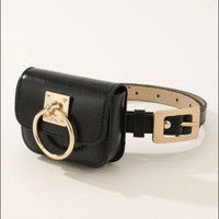 Mode dames ceinture avec petit porte-monnaie Punk ceinture en cuir PU avec Mini sac accessoires pour robes en jean