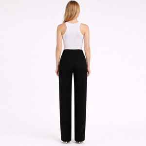 <span class=keywords><strong>Pantalon</strong></span> de costume noir décontracté taille haute coupe droite <span class=keywords><strong>pour</strong></span> femme – Nouvelle collection en promotion - Product Image 2