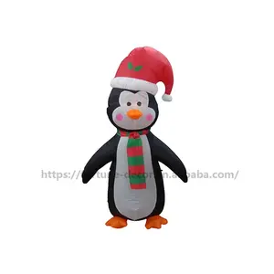 120Cm 4ft Polyester Kerst Opblaasbare Pinguïn Met Rode Hoed Indoor Outdoor Opblaasbare Kerst Pinguïn Kleine Opblaasbare