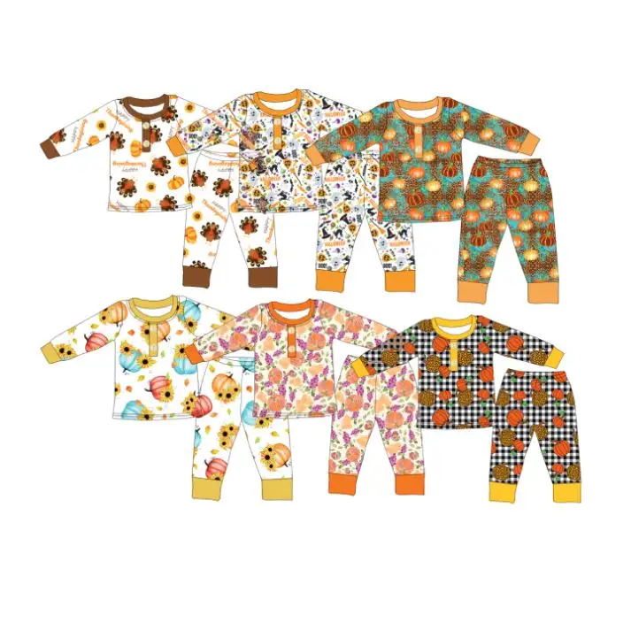 OEM Custom Print Halloween Milk Silk Sleepwear Cute Toddler Pajama Set for Baby Boys and Girls Snug Fit Formal Pjs