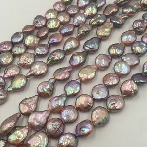 16 inch,11-12 mm nature purple drop coin shape baroque loose freshwater pearl in strand wholesales price