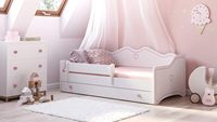 Estructura de Cama Moderna de Princesa Cama para Niña Cama Infantil de Madera Blanca 140 x 70 cm con Cajón para Habitación de Niñas