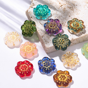 Transparent Glass Flower <b>Beads</b> With Gold Detail For Bracelet Making Crystal Lampwork Jewelry Accessories Wholesale - Product Image 1