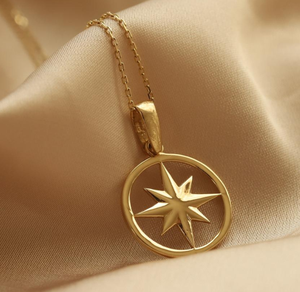 Pendentif circulaire plaqué or 18k nord Star avec cercle, bijou en acier inoxydable, Design minimaliste, élégant - Product Image 6