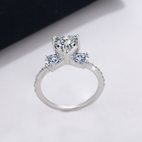 Bague en argent S925 avec moissanite taille cœur et trois pierres, pierre latérale en forme de poire, pour fiançailles et demande en mariage, bijoux fins pour femme