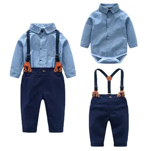 2023 Hot Sale Gentleman Kid Boys Clothes Long Sleeve T Shirt Romper +Suspender Pants 2PCS Baby Boy Clothing Sets Formal Suit