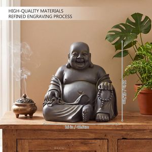 Statue de <span class=keywords><strong>Bouddha</strong></span> rieur en <span class=keywords><strong>fibre</strong></span> <span class=keywords><strong>d</strong></span>'<span class=keywords><strong>argile</strong></span> Cinnvoice 16x18 pouces, grande taille, pour extérieur, style rustique, moine zen, richesse, chance, <span class=keywords><strong>d</strong></span>écoration Feng Shui - Product Image 2