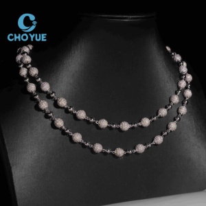 Collar Cubano de Plata de Ley 925 con Moissanita de 8mm, Cadena de Eslabones con Bolas, Joyería Fina Personalizada Estilo Hip Hop - Product Image 3
