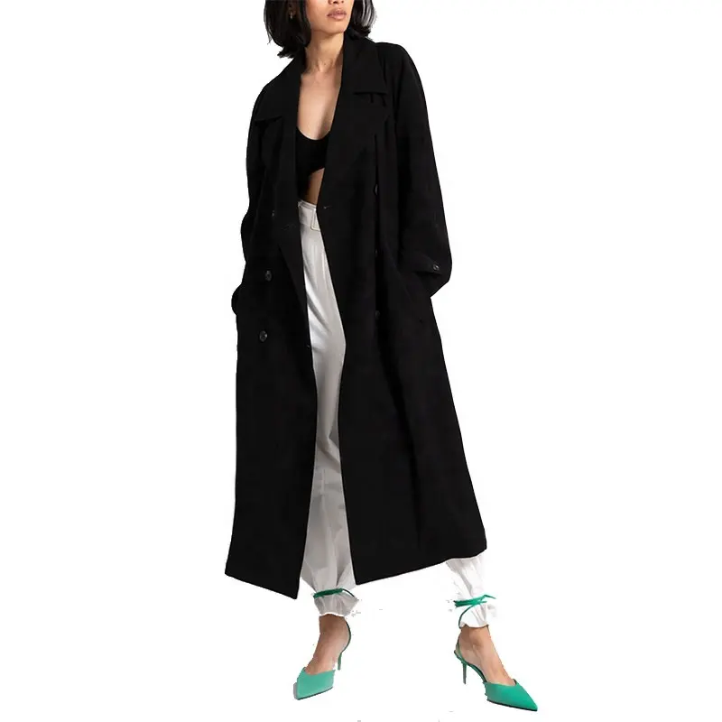 Leather Coats Large Woman Trench Korean Mid-length Trench Coat Popular British Over-the-knee Overcoat For Spring Autumn