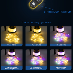 Lampe de travail portable rechargeable par USB avec modes RGB et lumière chaude, guirlande lumineuse multifonctionnelle, lanterne de camping avec batterie externe - Product Image 3
