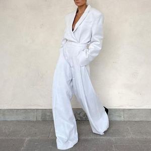 Nouveautés Offre Spéciale Automne Vêtements en Lin Ensemble Deux Pièces pour Femme : Veste Élégante à Col en V Profond et Pantalon Taille Haute à Jambes Larges - Product Image 3