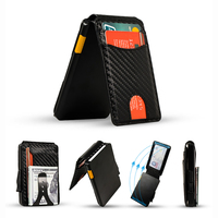 Dompet Kartu Bisnis Pria Minimalis Tipis Anti RFID Casekey, Bahan Serat Karbon, Lipat Vertikal, Magnetik, Pintar