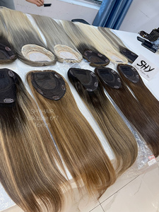 พร้อมส่งผมปิดด้านบนด้วยผ้าไหมฐานผมคนยุโรป16นิ้วไฮไลท์และสี Ombre # B2 - Product Image 5