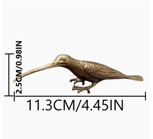 1 件实心黄铜蜂鸟雕像，微型长嘴蜂鸟桌面装饰品，手工雕刻黄铜工艺品 - Product Image 2