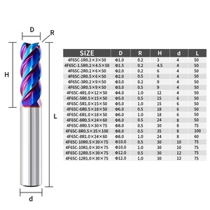 Hrc65アルチンコーティングタングステンカーバイドコーナー半径エンドミルR0.2/R0.5/R1 4フルートODMカスタマイズ可能なCNCルーターブルノーズカッター - Product Image 1