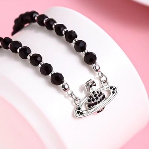 Western Queen Mother Vivienne Women Punk Black Zircon Beaded 925 <b>Silver</b> Necklace Luxury Fine Pendant Jewelry - Product Image 1